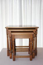 Set van 3 houten tafeltjes, Huis en Inrichting, Tafels | Bijzettafels, Gebruikt, Rechthoekig, Hout, Ophalen