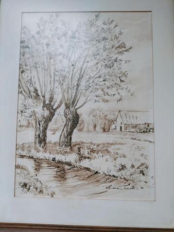Theresia Lambrechts,  mooie landschapsaquareltekening  beschikbaar voor biedingen