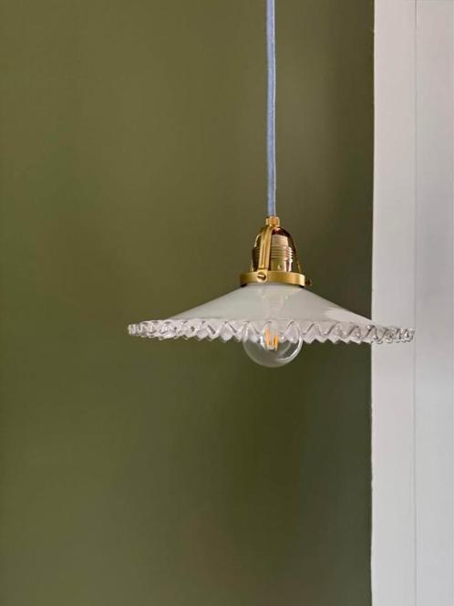 Vintage Franse witte opaline hanglamp, Huis en Inrichting, Lampen | Overige, Gebruikt, Ophalen