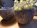 4 pots de fleurs gris/blancs, Jardin & Terrasse, Rond, Moins de 25 cm, Moins de 40 cm, Enlèvement ou Envoi