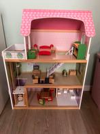 Houten poppenhuis met meubels, Kinderen en Baby's, Speelgoed | Poppenhuizen, Ophalen, Gebruikt, Poppenhuis