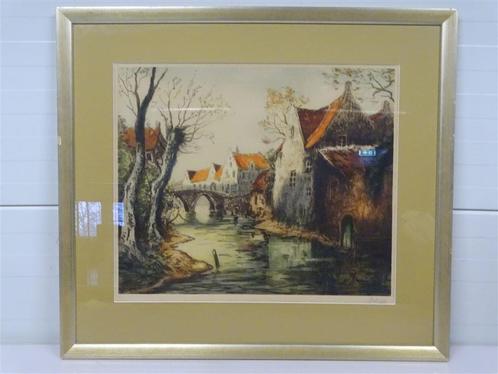 A5420 Kleurenets [diepdruk] van idyllisch aanzich, Antiek en Kunst, Kunst | Etsen en Gravures, Ophalen of Verzenden