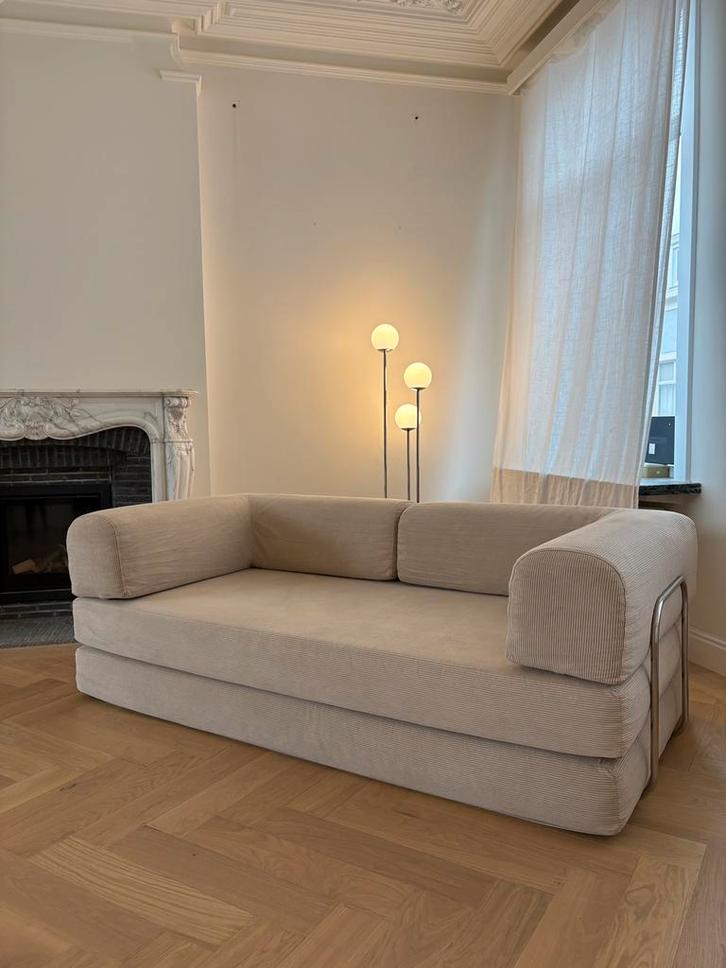 Blokbank, Huis en Inrichting, Slaapkamer | Slaapbanken, Zo goed als nieuw, 100 cm, 200 cm, Beige, Ophalen