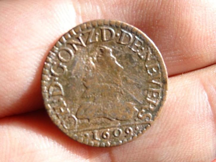 Bodemvondst 17e eeuw muntstuk munt Double Tournois 1609, Postzegels en Munten, Munten | Europa | Niet-Euromunten, Losse munt, Frankrijk