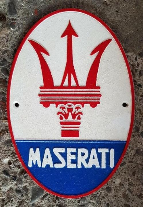 Maserati zwaar gietijzer reclame bord en veel andere borden, Collections, Marques & Objets publicitaires, Comme neuf, Panneau publicitaire