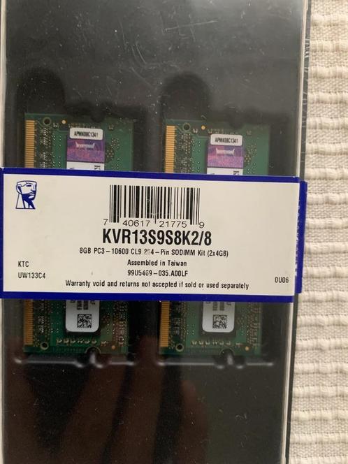 Mémoires Portable 1X Kingston Kit =(2 X 4GB) PC3-10600 DDR3, Informatique & Logiciels, Mémoire RAM, Neuf, Laptop, 8 GB, DDR3, Enlèvement ou Envoi