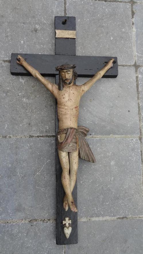 houten Spaans-koloniale 19de eeuwse crucifix, Antiek en Kunst, Kunst | Beelden en Houtsnijwerken, Ophalen