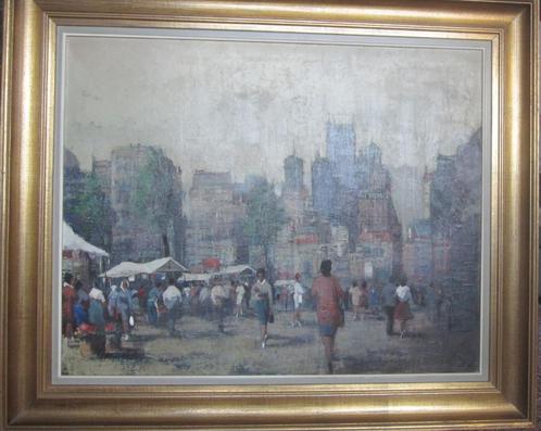 "Jour de marché" - Jan Van Campenhout, Antiquités & Art, Art | Peinture | Classique, Enlèvement
