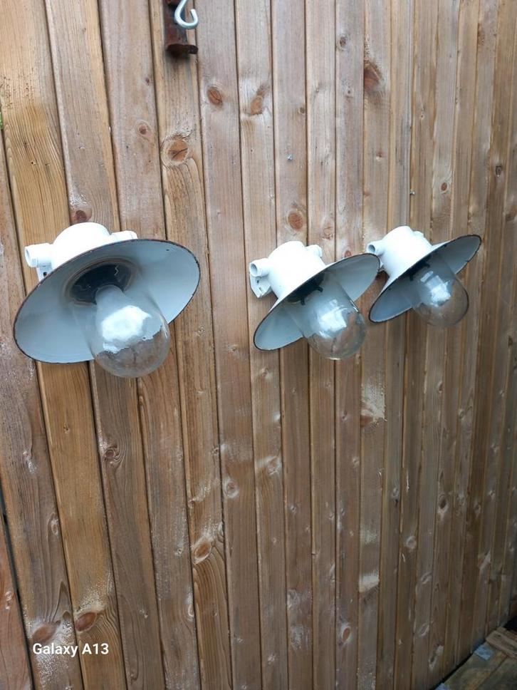 Vintage stallampen, Tuin en Terras, Buitenverlichting, Gebruikt, Wandlamp, Glas, Netvoeding, Waterbestendig, Ophalen of Verzenden