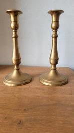 2 gele koperen kandelaars van 20 cm hoog. Goede conditie, Antiek en Kunst, Antiek | Brons en Koper, Verzenden, Koper