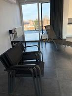 Moderne terras set:alum. tafel+4 stoelen+ligstoel–Topstaat!, Tuin en Terras, Ophalen, Zo goed als nieuw, Aluminium, Stapelbaar