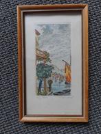 Gravure en couleur, encadrée 21x13 cm, signée et originale, Envoi