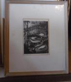 houtsnede litho boot aan kade, Antiek en Kunst, Kunst | Litho's en Zeefdrukken, Verzenden