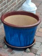 Blauwe geglazuurde tuinplantpot, Tuin en Terras, Ophalen, Gebruikt, 40 cm of meer, Rond