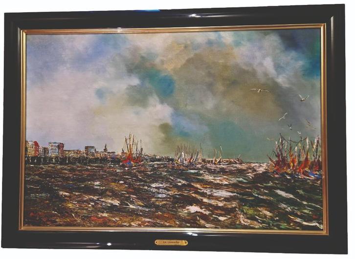 schilderij - Zeegat van Oostende 60x40 cm met kader, Antiek en Kunst, Kunst | Schilderijen | Klassiek, Ophalen