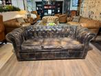 zetel industriële Vintage Chesterfield 3 Zits bank Zwart, Ophalen of Verzenden
