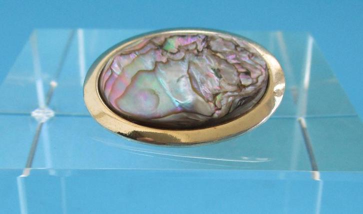 BP3- Broche Parelmoer 3cm. x 2½cm. -goud verguld, Handtassen en Accessoires, Antieke sieraden, Broche, Goud, Verguld, Verzenden
