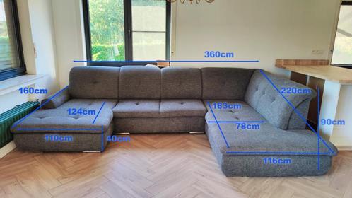 Grote grijze hoekmeridianen eigentijds gemêleerd 360 cm, Huis en Inrichting, Zetels | Zetels, Zo goed als nieuw, Hoekbank, Vierpersoons of meer