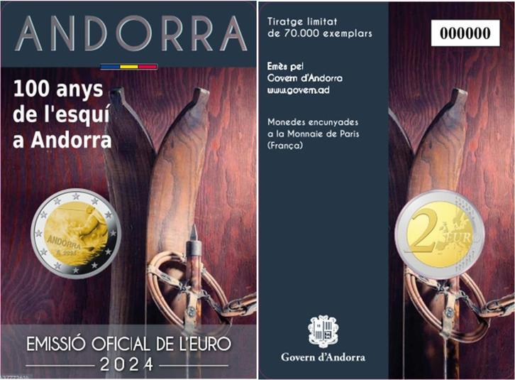 2 euro Andorra 2024 - 100 jaar Skisport (CoinCard), Postzegels en Munten, Munten | Europa | Euromunten, Setje, 2 euro, Overige landen