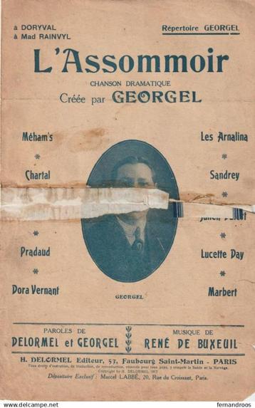L ASSOMMOIR CHANSON DRAMATIQUE CREEE PAR GEORGEL PARTITION M, Musique & Instruments, Enlèvement ou Envoi, Utilisé, Thème