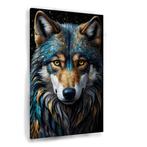 Sterrenhemel Wolf in Levendige Kleuren canvas 60x90cm - 18m, Huis en Inrichting, Woonaccessoires | Wanddecoraties, Nieuw, Verzenden