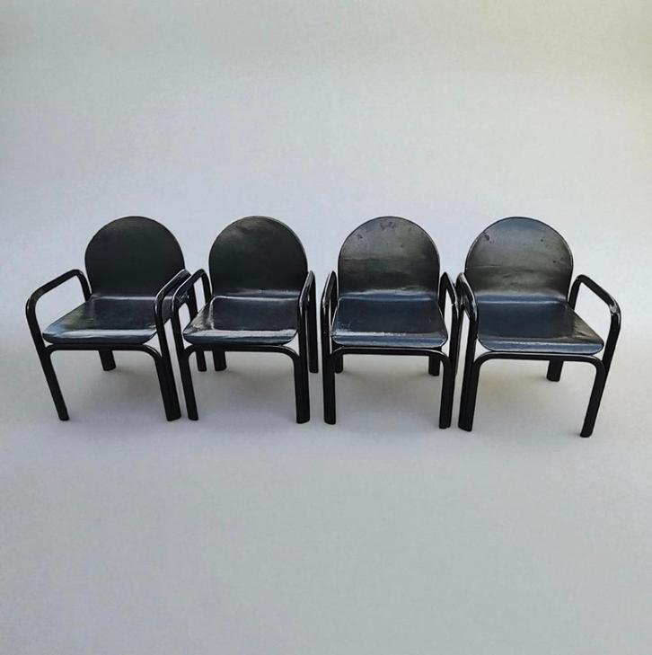 set 4x Gae Aulenti Orsay armchair stoel Knoll Black leather, Antiek en Kunst, Antiek | Meubels | Stoelen en Sofa's, Ophalen of Verzenden