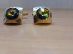 Vintage manchetknopen vierkant met ronde meerkleurige steen, Handtassen en Accessoires, Manchetknopen, Ophalen of Verzenden, Steen