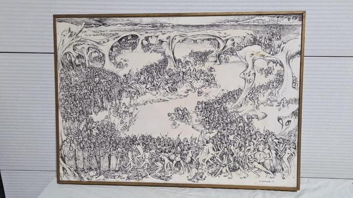 René de Coninck pentekening op paneel, 1955, Antiek en Kunst, Kunst | Schilderijen | Modern, Ophalen of Verzenden