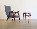 Mid century lounge fauteuil en hocker Louis van Teeffelen?, Huis en Inrichting, Ophalen, Gebruikt, Minder dan 75 cm, Stof