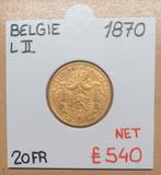 20FR  1870  LEOPOLD II   BELGIE   GOUD   € 540, Postzegels en Munten, Losse munt, Goud, Goud, Ophalen of Verzenden