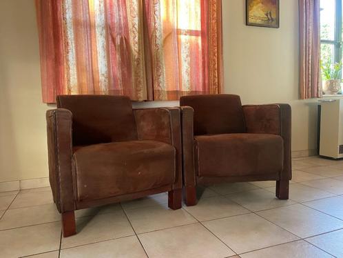 Twee bruine bijzetzeteltjes aan 5euro/stuk, Huis en Inrichting, Fauteuils, Gebruikt, Stof, 50 tot 75 cm, Minder dan 75 cm, Ophalen