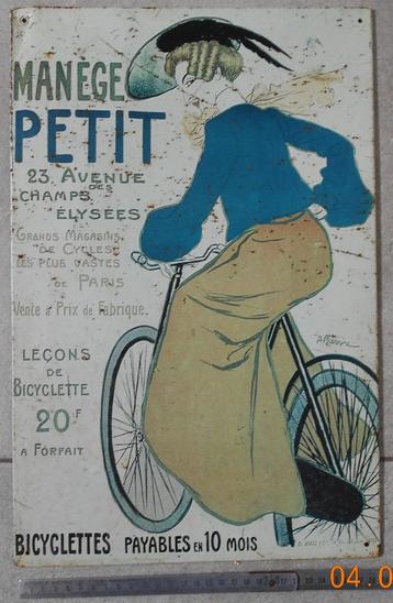 PLAQUE METAL SERIGRAPHIEE-MANEGE PETIT. Leçon de Bicyclettes, Collections, Enlèvement ou Envoi, Utilisé, Panneau publicitaire