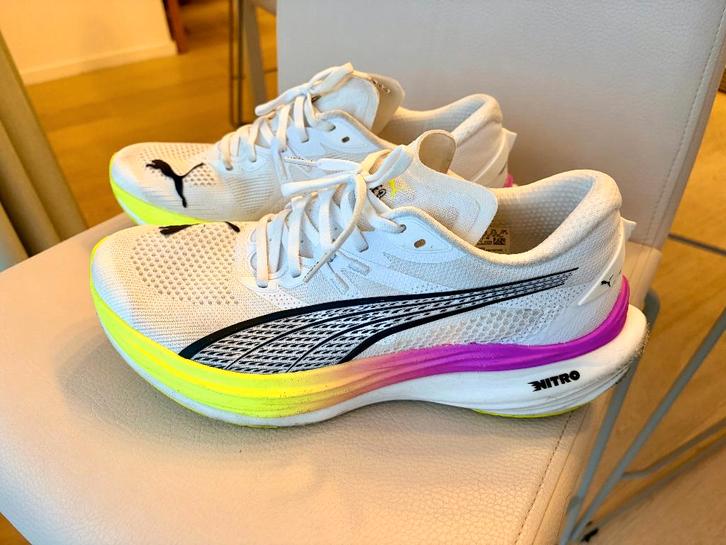 Puma Deviate Nitro 3 loopschoenen – carbon plate, Kleding | Heren, Schoenen, Zo goed als nieuw, Sportschoenen, Wit, Ophalen of Verzenden