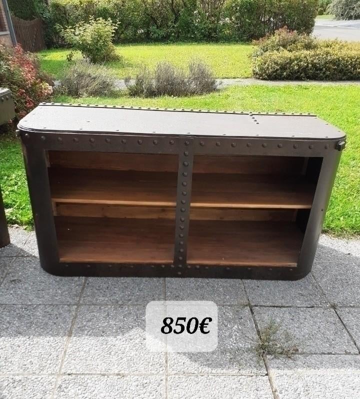 Table industriel riveté pour salon - deco - metier, Antiquités & Art, Enlèvement