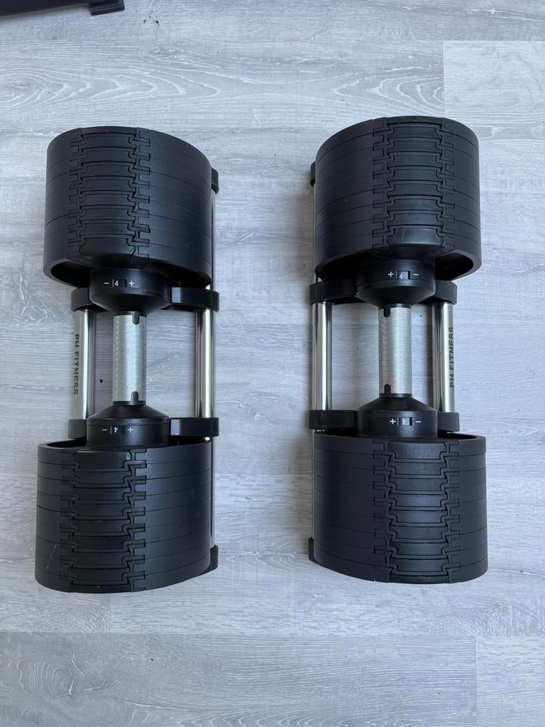Verstelbare Dumbells 32 kg + fitnessbankje TOPSTAAT, Ophalen, Zo goed als nieuw, Dumbbell
