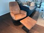Fauteuil cognac met bankje, Huis en Inrichting, Ophalen, Zo goed als nieuw, Eenpersoons, Leer