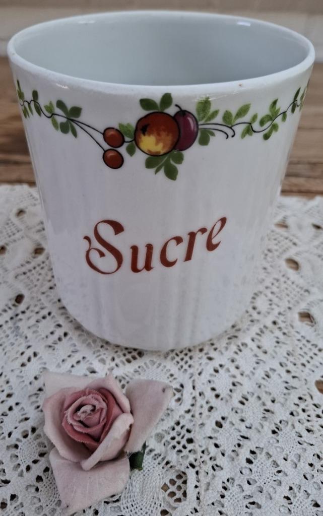 Grote Franse porseleinen suiker voorraadpot, fruit & slinger, Antiek en Kunst, Curiosa en Brocante, Ophalen of Verzenden