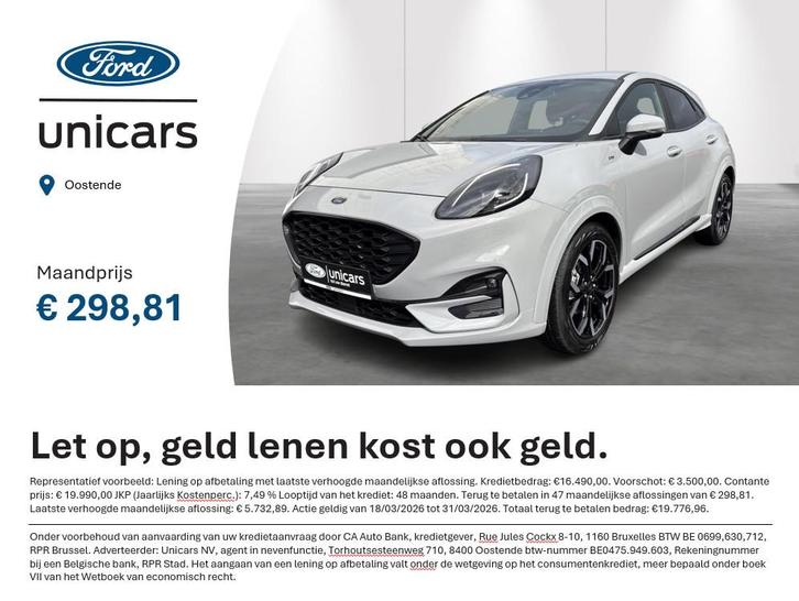 Ford Puma 1.0i Ecoboost mHEV 92kW ST-Line X, Auto's, Ford, Bedrijf, Te koop, Puma, Airbags, Airconditioning, Bluetooth, Climate control