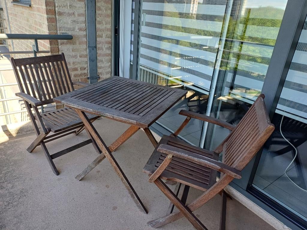 Chaise et table pour terrasse/jardin, Enlèvement, Utilisé, Bois, Pliant
