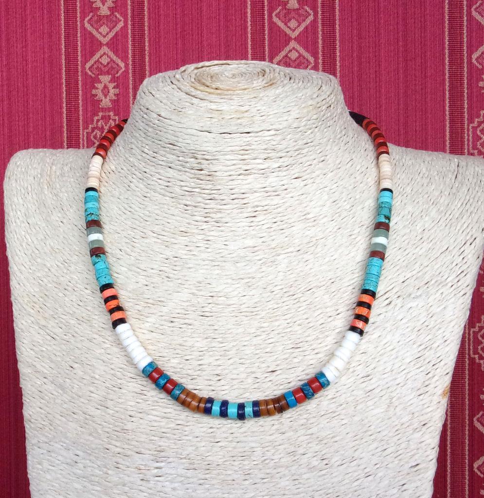 Navajo surferketting voor man of vrouw in turkoois en koraal, Handtassen en Accessoires, Kettingen, Nieuw, Zilver, Blauw, Met edelsteen