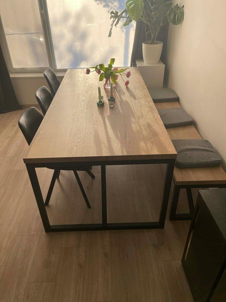 Grote Eettafel eik + stoelen & Bankje, Huis en Inrichting, Tafels | Eettafels, Gebruikt, 100 tot 150 cm, 200 cm of meer, Vijf personen of meer