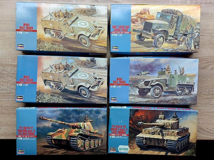 1/72 HASEGAWA Panther - Tiger - Halftrack - Cargo Truck, Hobby en Vrije tijd, Modelbouw | Auto's en Voertuigen, Nieuw, Tank, 1:50 of kleiner