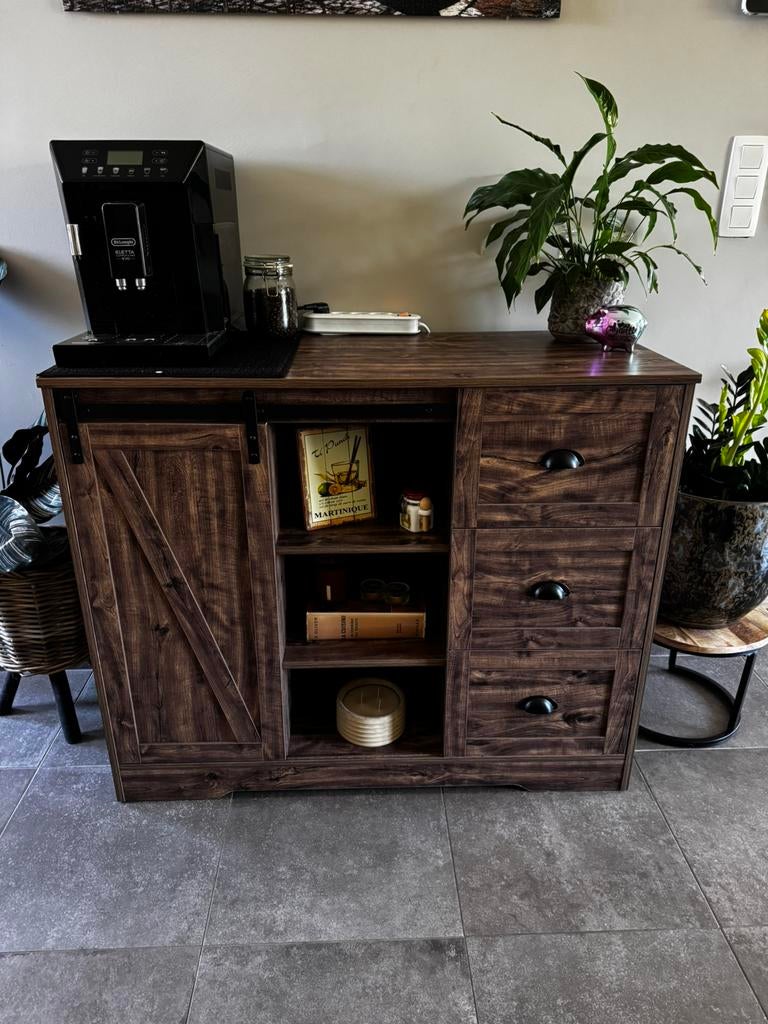 Dressoir met schuifdeur en laden, Ophalen, Zo goed als nieuw, 25 tot 50 cm, Met deur(en)