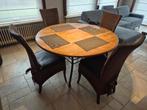 Ronde eettafel + 6 stoelen, Huis en Inrichting, Ophalen, Gebruikt, Vijf personen of meer, 100 tot 150 cm