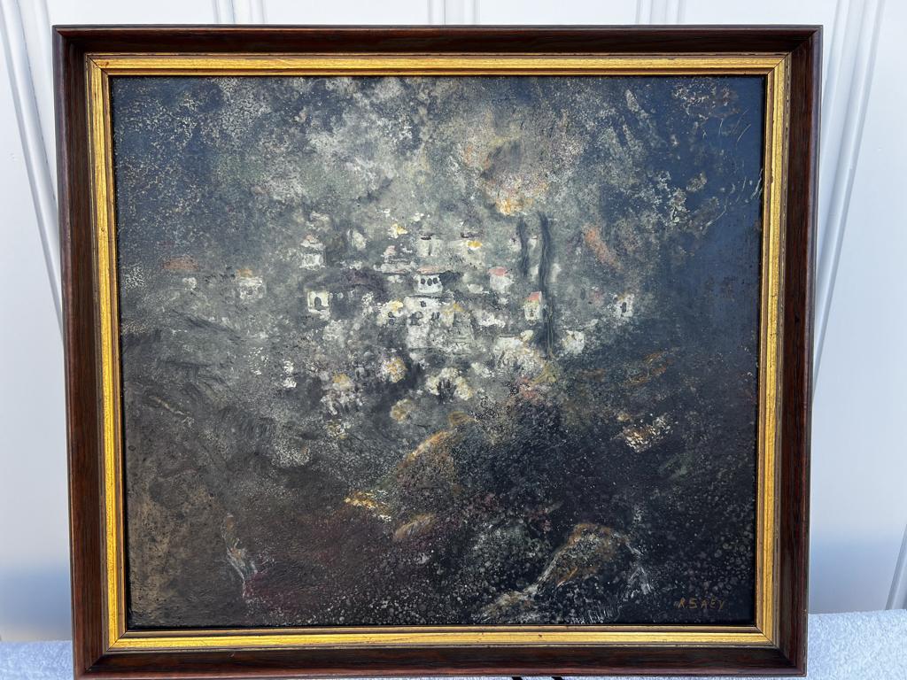 Schilderij “Spaans bergdorp” door Vlaams kunstenaar R. Saey, Antiek en Kunst, Ophalen