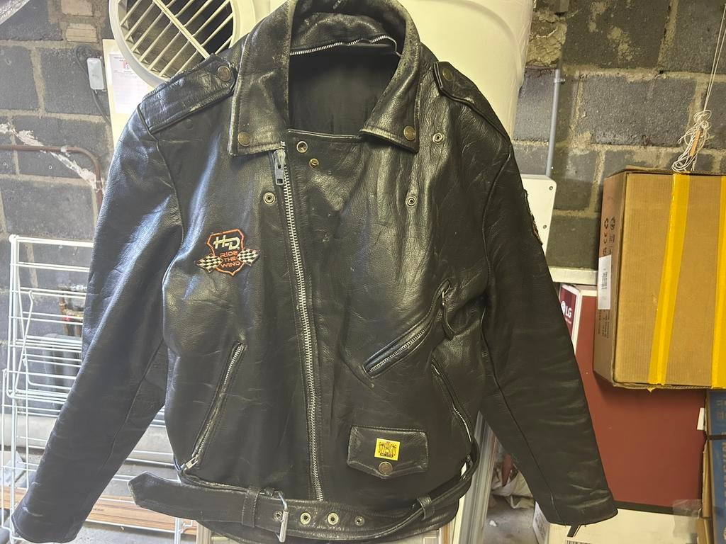 Vintage Harley Davidson motorjas, Ophalen, Gedragen, Maat 52/54 (L), Zwart