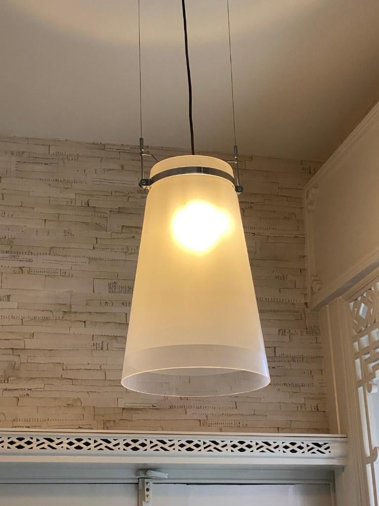 Design Hanglamp mat glas 60x30 cm, Ophalen, Gebruikt, 50 tot 75 cm, Glas