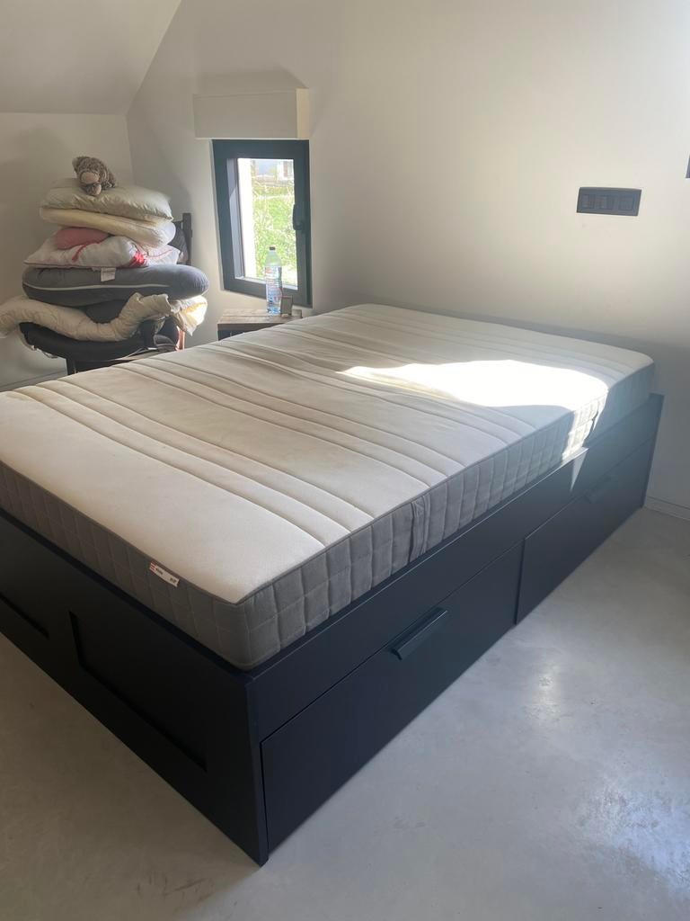 Twijfelaar + matras, Huis en Inrichting, Slaapkamer | Bedden, Ophalen, Gebruikt, Zwart, 140 cm