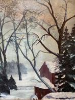 Lucien Maringer peinture «paysage enneigé» huile sur toile