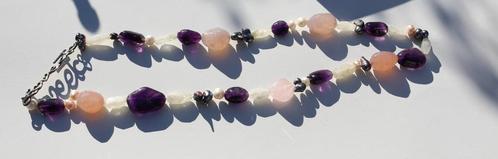 Splendide collier en perles de culture, baroques, améthystes, Bijoux, Sacs & Beauté, Colliers, Comme neuf, Pierre ou Minéral, Enlèvement ou Envoi